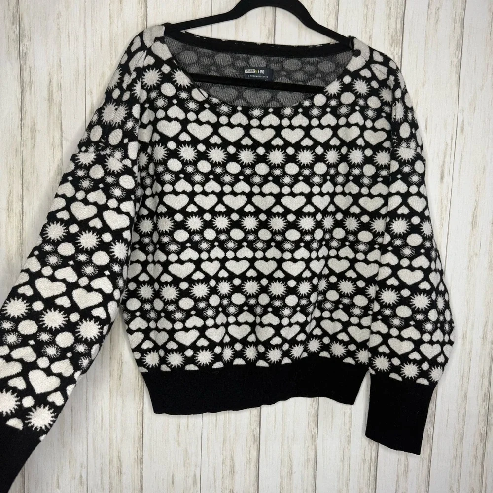Anthropologie Maeve Black and Cream Heart Pattern Sweater